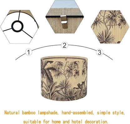 Bamboo Lampshade With Tropical Plants green floral Design, Suitable For Floor Lamps And Desk Lamps, Art deco, Rustic And Elegant, Groovy Unique(11.8 * 9Inch) (Coconut Tree)