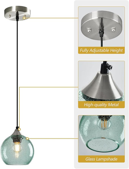 Light Green Glass Pendant Lights Kitchen Island Globe Pendant Light Fixtures Modern Pendant Lighting for Bedroom Living Dining Room Light Fixture (5.9 in, 1 Pack)