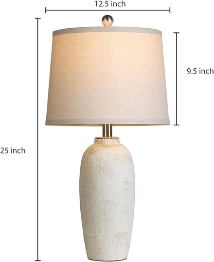 25“ Jar Table Lamps Set of 2, Ceramic Bedside Lamps for Bedroom, Beige Farmhouse Nightstand Lamps for Living Room