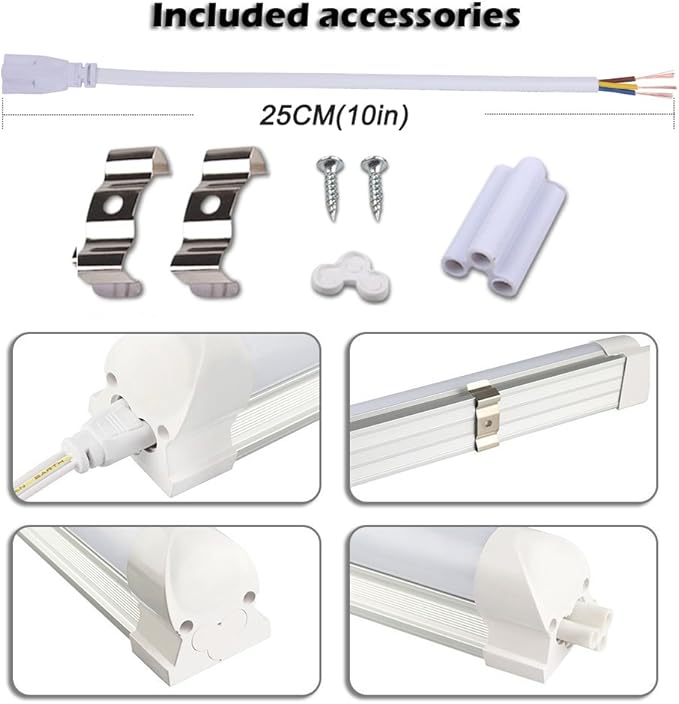 6FT Integrated Led Light 56W (120W Equivalent), V-Shape Shop Light Fixture, Plug and Play, Clear Cover, Cold White 6000K, AC85-265V - Pack of 25 Units
