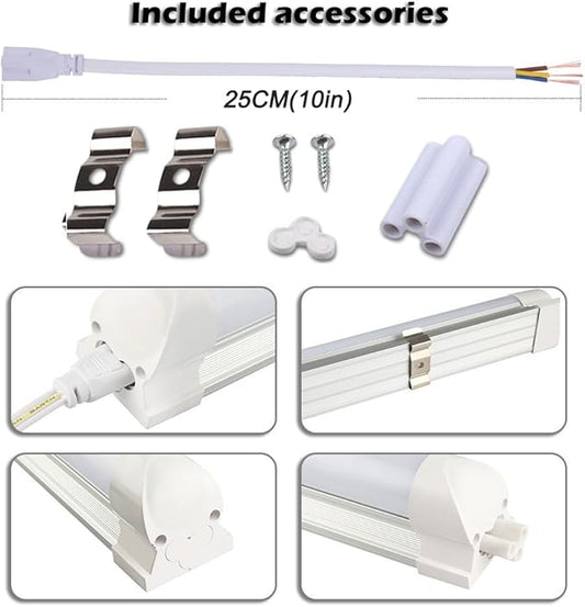 6FT Integrated Led Light 56W (120W Equivalent), V-Shape Shop Light Fixture, Plug and Play, Clear Cover, Cold White 6000K, AC85-265V - Pack of 25 Units