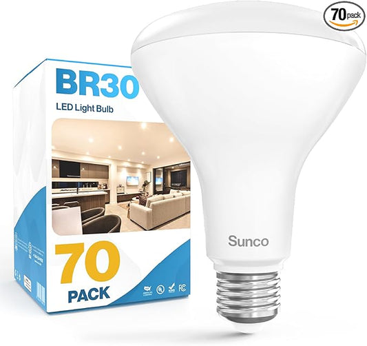 Sunco 70 Pack BR30 Light Bulbs LED, Recessed Can Light Bulbs, Indoor Flood Bulb, 850 LM, 11W (65W Equivalent), 5500K Daylight Glow, Dimmable, E26 Base, for Home, Kitchen, Bedroom UL.