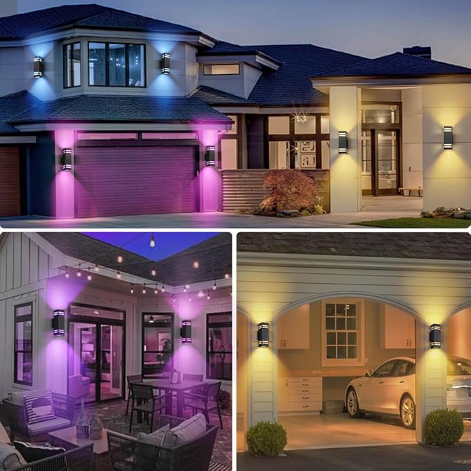 SHIMR Modern RGB Wall Lights Exterior Lights for House, Color Changing Outdoor Sconce Lights with Remote Control, Black Outdoor Light Fixture for House Porch Garage Compatible with Alexa [ETL Listed]
