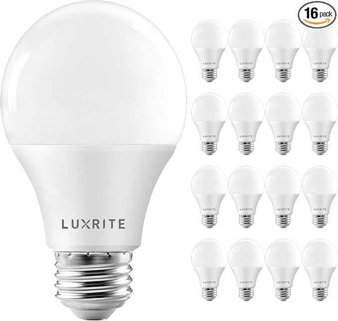 LUXRITE A19 LED Bulb 75W Equivalent, 1100 Lumens, 4000K Cool White, Dimmable Standard LED Light Bulbs 11W, Enclosed Fixture Rated, Energy Star, E26 Medium Base - Indoor and Outdoor (16 Pack)
