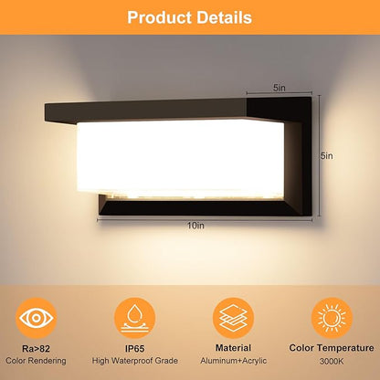 2 Pack LED Porch Light Outdoor, 18W 1800LM 3000K Warm White, IP65 Waterproof Anti-Rust Modern Wall Lighting, Exterior Wall Mount Fixture for Christmas, Garage, Hallway, Backyard