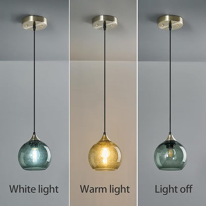 Gray Green Glass Pendant Lights Kitchen Island Lighting Globe Pendant Light Fixtures Modern Pendant Lighting for Kitchen Island Bedroom Living Dining Room Light Fixture(5.9in, 3-Pack)