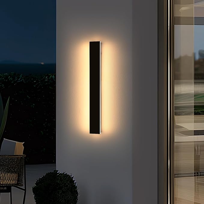 Outdoor Modern Wall Lights, 31.4inch Exterior Wall Sconces, 3 Color Lights 3000K/4500K/6000K, Black Minimalist, IP65 Waterproof, Linear Long Wall Mount Lamps for House, Patio, Garages
