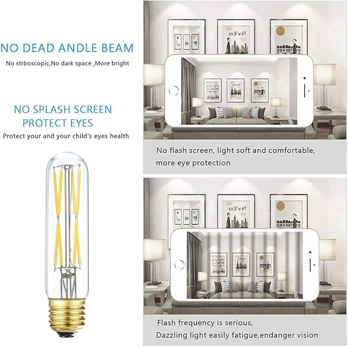 XININSUN T10 Led Bulb, 8W Dimmable Led Tubular Bulbs, 75-100 Watt Equivalent,850lm, Clear Glass, E26 Base Lamp Bulb, for Cabinet Display Cabinet etc. (4000K Daylight, 6-Pack)