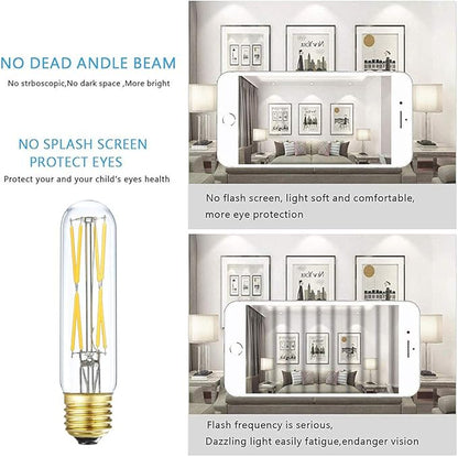 XININSUN T10 Led Bulb, 8W Dimmable Led Tubular Bulbs, 75-100 Watt Equivalent,850lm, Clear Glass, E26 Base Lamp Bulb, for Cabinet Display Cabinet etc. (4000K Daylight, 6-Pack)
