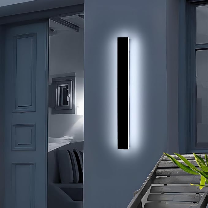 47.2inch Long Outdoor Wall Light Fixture, Garage Modern Wall Sconces, 6000K Cold White, IP65 Waterproof, White Acrylic, 42W, Minimalist House Exterior Lighting for Patio, Porch, Garden, Fence