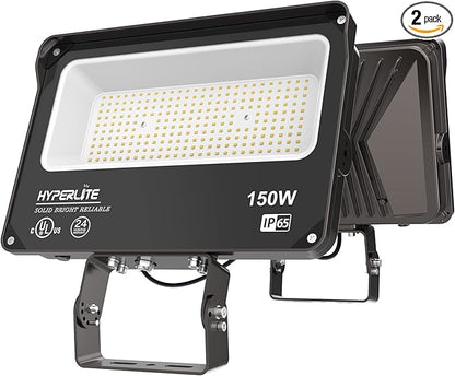 HYPERLITE LED Flood Light 150W 2 Pack 18000LM 5000K Daylight IP65 Waterproof Outdoor Floodlights UL Certified for Court,Garden,Warehouse