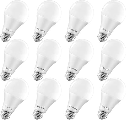 LUXRITE A19 LED Light Bulbs 100 Watt Equivalent Dimmable, 5000K Bright White, 1600 Lumens, Enclosed Fixture Rated, Standard LED Bulbs 15W, Energy Star, E26 Medium Base - Indoor and Outdoor (12 Pack)