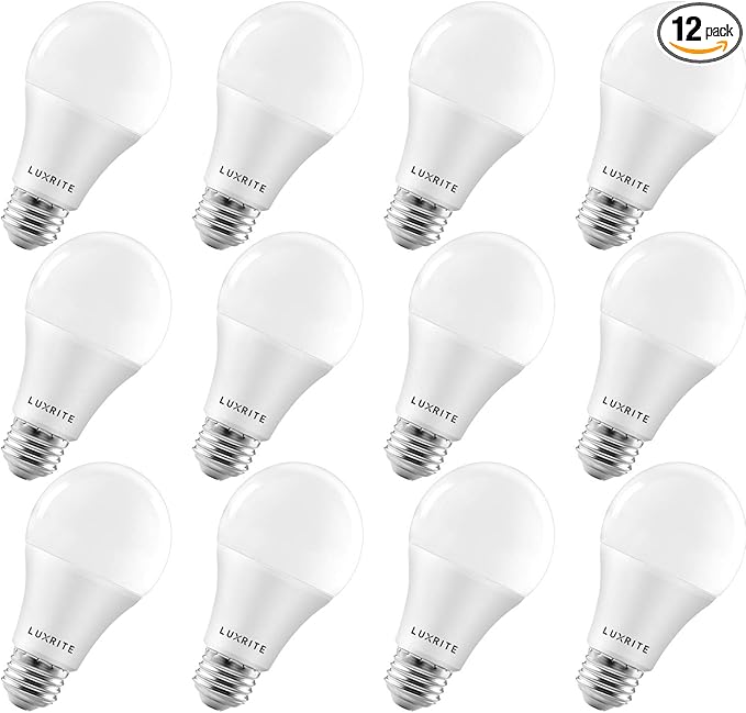 LUXRITE A19 LED Light Bulbs 100 Watt Equivalent Dimmable, 3500K Natural White, 1600 Lumens, Enclosed Fixture Rated, Standard LED Bulbs 15W, Energy Star, E26 Medium Base - Indoor and Outdoor (12 Pack)