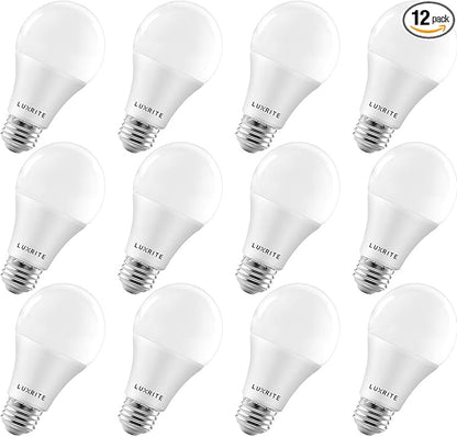 LUXRITE A19 LED Light Bulbs 100 Watt Equivalent Dimmable, 2700K Warm White, 1600 Lumens, Enclosed Fixture Rated, Standard LED Bulbs 15W, Energy Star, E26 Medium Base - Indoor and Outdoor (12 Pack)