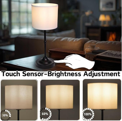 Rechargeable Table Lamp, Cordless Touch Lamps, Portable Desk Light with Stepless Dimmable Brightness & Fabric Shade for Nightstand Bedside Living Room (Black, Straight)