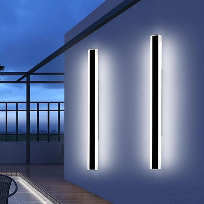2 Pack 57inch Exterior Wall Light Fixture, 6000K Cold White, Modern Long Outdoor Wall Sconce, IP65 Waterproof, 50W, Black Outside LED Strip Lighting for Garage, Patio, Balcony, Fence