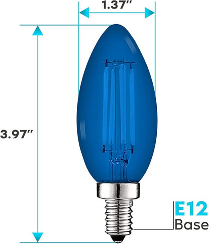 LUXRITE E12 LED Filament Blue Light Bulb, 4.5W (40W Equivalent), Colored Glass Candelabra Bulb, UL Listed, E12 Base, Indoor Outdoor, Porch, Decoration, Party, Holiday, Event, Home Lighting (2 Pack)