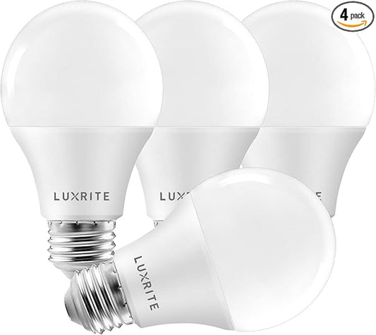 LUXRITE A19 LED Bulb 75W Equivalent, 1100 Lumens, 3500K Natural White, Dimmable Standard LED Light Bulbs 11W, Enclosed Fixture Rated, Energy Star, E26 Medium Base - Indoor and Outdoor (4 Pack)