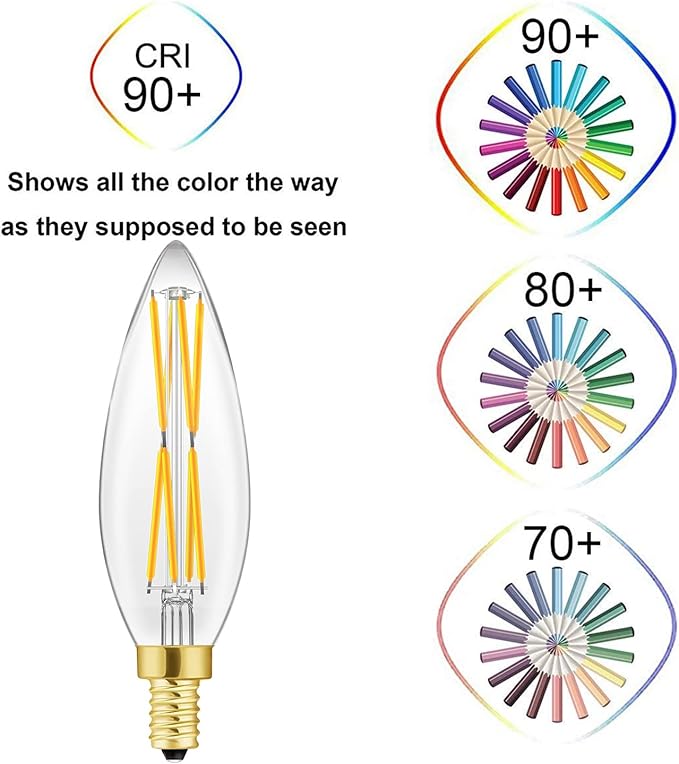 E12 Edison 8W LED Bulb, 100 watt Equivalent Candelabra Dimmable Chandelier Light Bulbs 3000K Soft White Clear 850lm E12 Vintage LED Filament Vintage Candle Bulb with Decorative,4-Pack. (3000k)