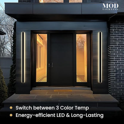 𝗠𝗢𝗗 𝗟𝗜𝗚𝗛𝗧𝗜𝗡𝗚 Haylen | Waterproof Outdoor Wall Light, LED Dimmable with Remote 3000K-6000K, Long Outdoor Porch Lights, Wired Lighting Fixture, Patio Exterior Wall Sconce, 2-Pack (Black, 59")