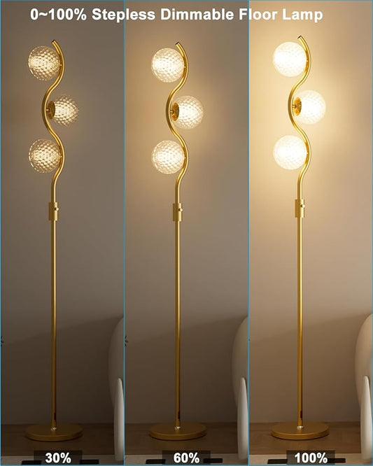 60IN Dimmable Gold Standing Lamps, Ice Crystal Modern Floor Lamp with 3000K G9 Bulbs Included, Mid Century Vintage Globe Floor Lamp for Living Room