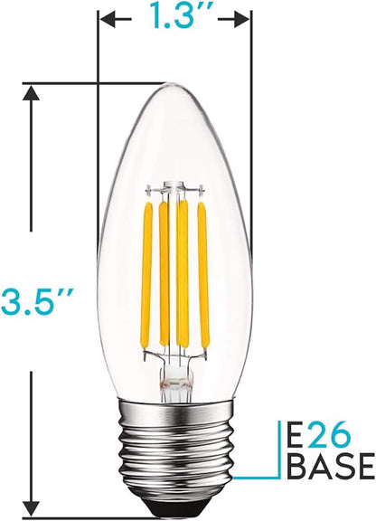 LUXRITE 5W Vintage E26 Candelabra LED Bulbs 60W Equivalent, 550 Lumens, 2700K Warm White Dimmable, Medium Base Candelabra Bulb, Torpedo Tip Clear Glass, Edison Filament Light Bulb, UL Listed (6 Pack)