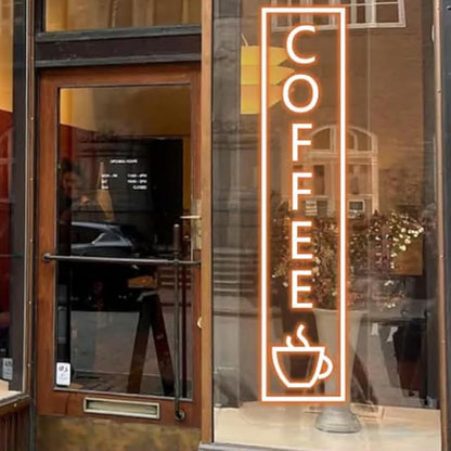 Vertical Coffee Neon Sign – LED Wall Light with Cup Icon for Coffee Bar Size:30x8inches
