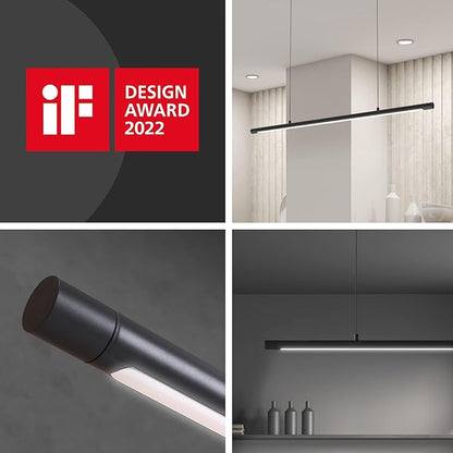 LED Linear Pendant Light, Office Light, Flicker-Free, Dimmable, Modern Ceiling Lighting for Bedroom Dining Room Table, 20W 3000K Warm Light 47.2" Black