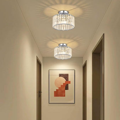 Crystal Chrome Semi Flush Mount Ceiling Light Modern Hallway Light Fixture Metal Close to Lamp for Entryway Bedroom(10.63 inch)
