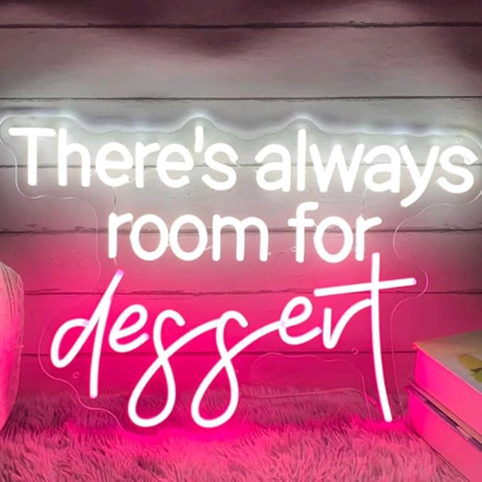 There's Always Room for Dessert Neon Sign Custom Bakery Shop Dessert House LED Neon Light Coffee Shop Cafe Home Kitchen Wall Decoration Gift USB Size:16x11inch