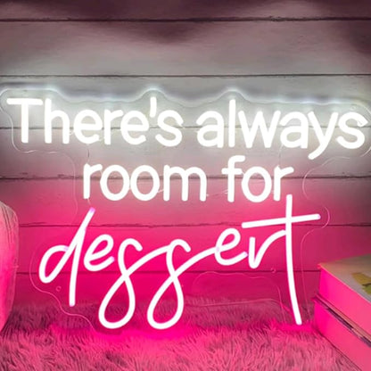 There's Always Room for Dessert Neon Sign Custom Bakery Shop Dessert House LED Neon Light Coffee Shop Cafe Home Kitchen Wall Decoration Gift USB Size:16x11inch