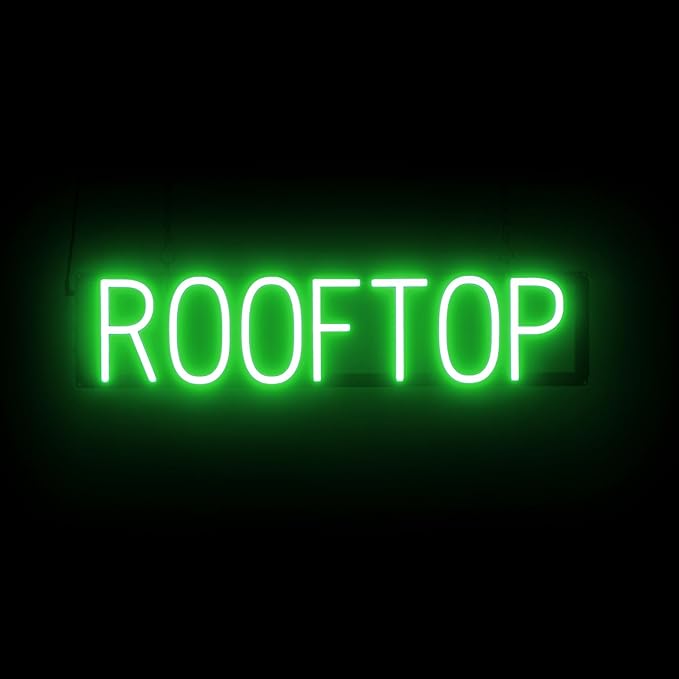 SpellBrite ROOFTOP Sign | Location-Related Sign with Neon Look, Green LED Light Source | 27.8" x 6.3"