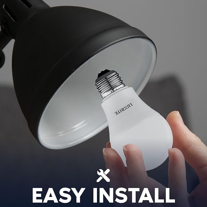 LUXRITE A19 LED Light Bulb 60 Watt Equivalent, Non-Dimmable, 5000K Bright White, 800LM, Standard LED Light Bulbs 8W, E26 Base, Enclosed Fixture Rated, Damp Rated, ETL Listed (16 Pack)