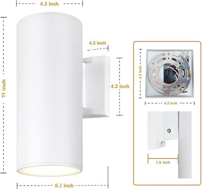 Outdoor Wall Sconce, Exterior Lighting with Dusk to Dawn Sensor - 2 Light Bulbs Included, Aluminum Waterproof Wall Mount Cylinder Design - Up Down Light Fixture for Porch, Garage and Patio