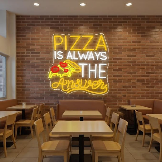 Pizza Is Always The Answer Neon Sign, Dimmable LED Neon Light Art Decorative, Pizza Led Light Neon Signs for Wall Decor