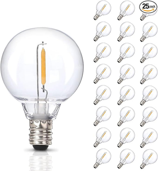 25pack G40 LED Replacement Light Bulbs E12 Screw Base Shatterproof Globe Bulbs for Outdoor String Lights 120V 0.6W Dimmable Edison Light Bulbs for Patio Decor, 2700K Warm White