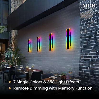 𝗠𝗢𝗗 𝗟𝗜𝗚𝗛𝗧𝗜𝗡𝗚 Haylen RGB | Long Outdoor Wall Lights, 7 Colors and 358 Light Effects, Dimmable with Remote Modern Linear Exterior Light Fixture, Waterproof Wall Sconce 9W, 1-Pack (RGB | 12")