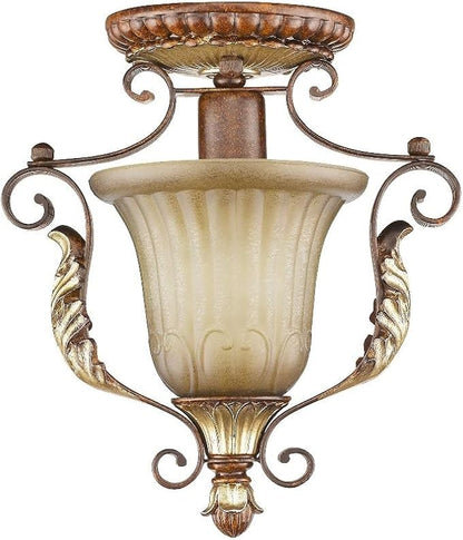 Livex Lighting 8578-63 Villa Verona 1 Light Verona Bronze Finish Flush Mount with Aged Gold Leaf Accents and Rustic Art Glass