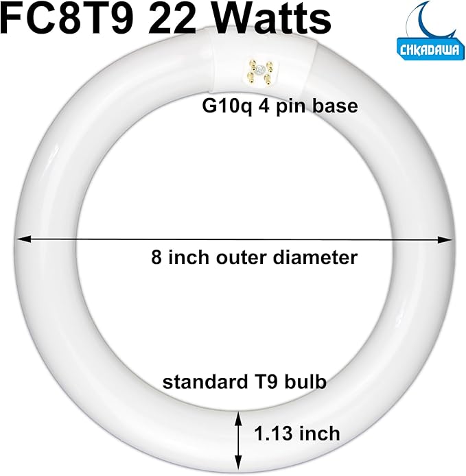 FC8T9 22W and FC12T9 32W Daylight Set , Round Fluorescent Bulb 8 inch T9 22 Watts & Circular Light Bulbs 12 inch 32 Watts kit, Circline Kitchen and Bath Fluorescent Lamp, CRI 80, DL 6500K, G10q Prong