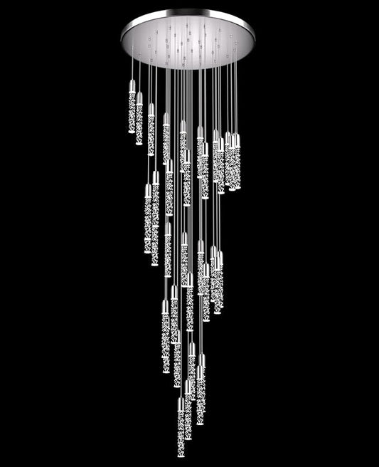 Pendant Lights Kitchen Island, 3000K-6500K Modern Kitchen Island Lights Brushed Nickel, 36-Light Ceiling Lighting Fixtures with Crystal Bubble, Integrated LED Hanging Light for Living Room