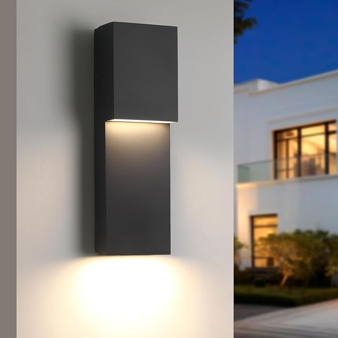 Fire Wolf Modern Outdoor House Lights Wall Mount, Aluminum 18W LED 3000K Dual-Source Wall Sconce, Anti Rust Exterior Lighting Fixtures for Porch,Patio,Garden,Indoor/Outdoor (Black)