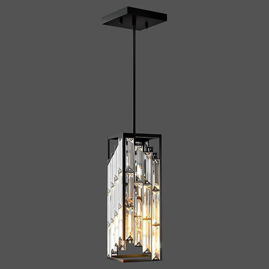 Black Pendant Lights Kitchen Island 1 Pack, Mini Crystal Chandeliers, Modern Pendant Lights Ceiling Lighting Fixtures for Kitchen Island, Dinning Room, Bedroom