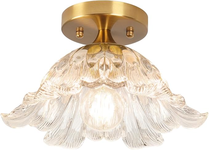 Semi Flush Mount Ceiling Light,Vintage Lights Fixture E26,Transparent Glass Light Fixtures 11" for Kitchen Bedroom Hallway Dining Room,Bulb Included