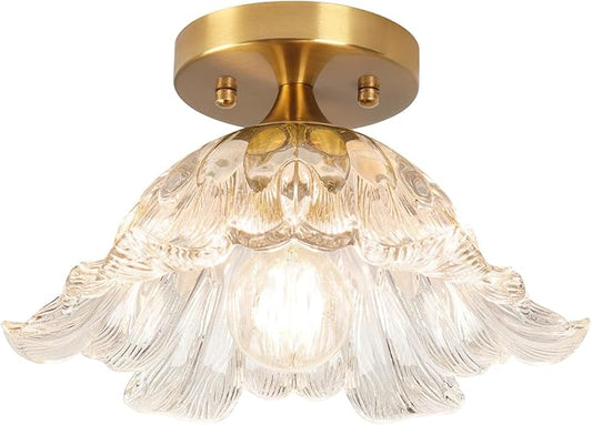 Semi Flush Mount Ceiling Light,Vintage Lights Fixture E26,Transparent Glass Light Fixtures 11" for Kitchen Bedroom Hallway Dining Room,Bulb Included