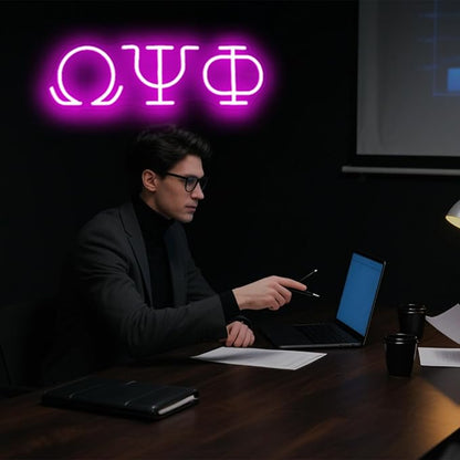 16in Psi Phi Fraternity Neon Sign, USB Dimmable Greek Lettering Psi Phi Neon Light Light Up Sign for Man Cave Bar Office Decor Omega Holiday Gifts