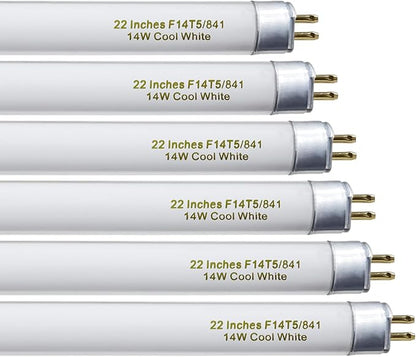 amgolibi T5 14W 4100K Fluorescent Tube, 22 Inches F14T5/841 Straight Fluorescent Bulb, F14T5/CW Fluorescent Lamp for Counter and Cabinet Fixture, Cool White 1250 Lumen G5 Base