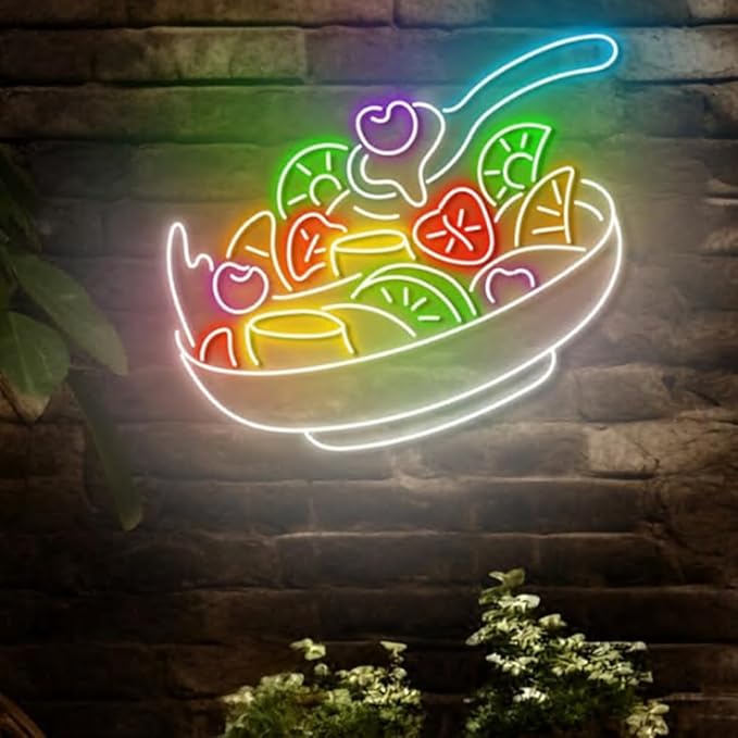 Healthy Fruit Salad Neon Sign, Vegetable Salad Led Neon Sign, Restaurant & Kitchen Decor, Fresh Salad Bar Sign Size:20inch