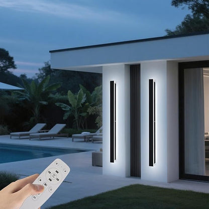 2pcs Modern Long Outdoor Wall Light 59.1in Black Exterior Wall Lighting IP65 Waterproof Garage Outdoor Wall Sconce 3000K-6000K Dimmable LED Lights Linear Wall Light for House Porch Patio