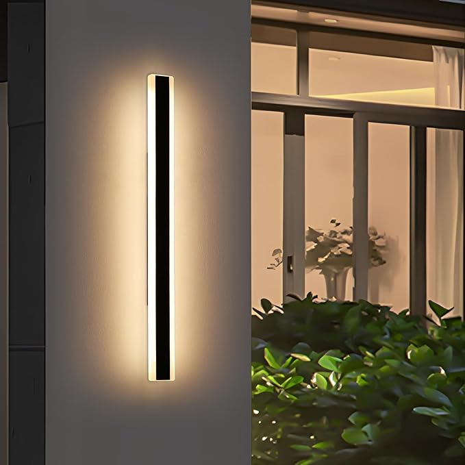 Outdoor Long Strip Wall Lights, 59inch Modern LED Wall Sconces, 3 Color 3000K/4500K/6000K, IP65 Waterproof, Black Outside Garage Lighting Fixtures for House, Patio, Garden, Balcony