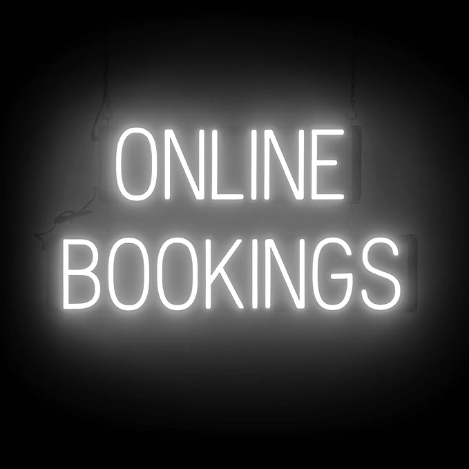 SpellBrite ONLINE BOOKINGS Sign | Beauty-Related Sign with Neon Look, White LED Light Source | 29.6" x 15.0"